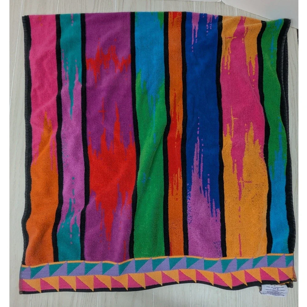 Royal Terry Beach Towel Multicolor Vintage 90s Abstract Geometric Stripe